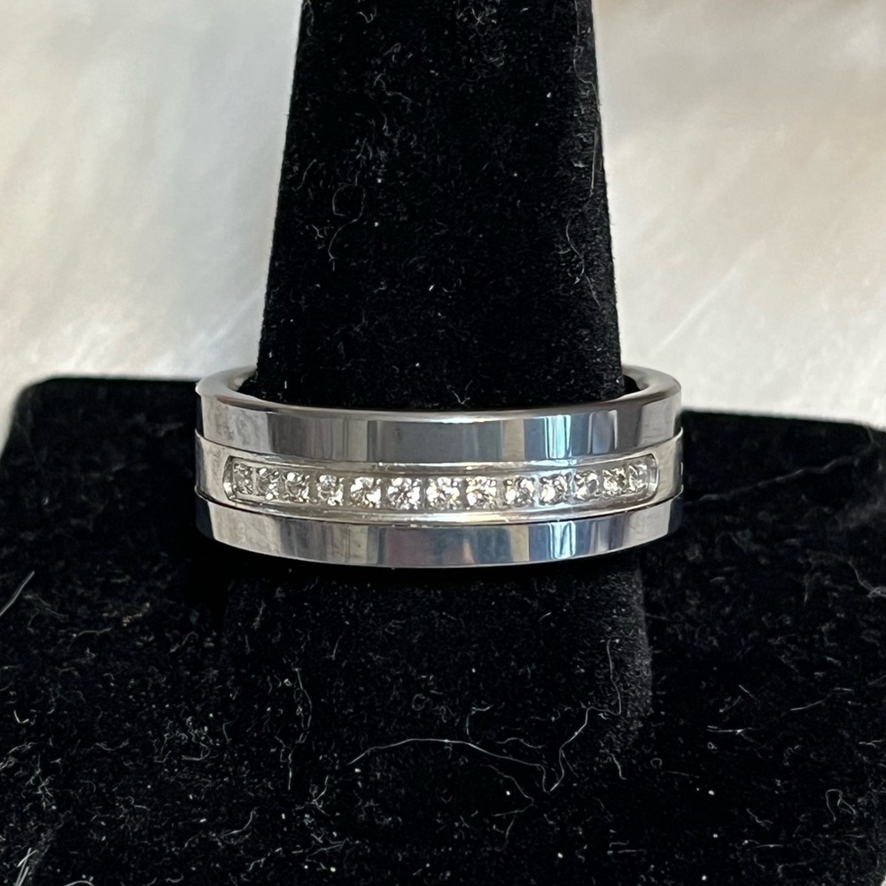 Size 12 Dual Silver Tone Rhinestones Ring